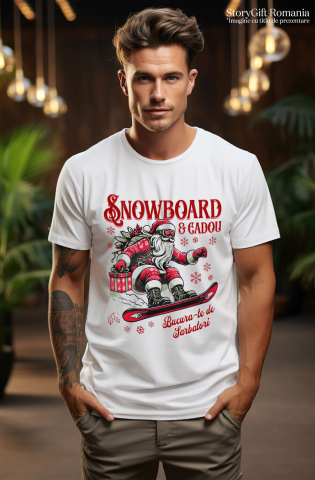 Tricou Femei, Barbati, Copii, Fata, Baiat, Unisex Personalizat Moș Crăciun pe Snowboard cu Cadou – Cadouri Personalizate pentru Sărbători De Neuitat [1]