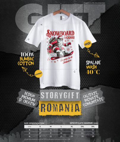 Tricou Femei, Barbati, Copii, Fata, Baiat, Unisex Personalizat Moș Crăciun pe Snowboard cu Cadou – Cadouri Personalizate pentru Sărbători De Neuitat [3]