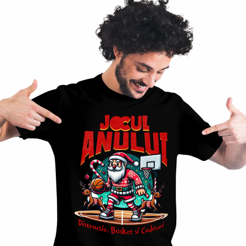 CRACIUN - Tricou Femei, Barbati, Copii, Fata, Baiat, Unisex Personalizat Moș Crăciun pe Terenul de Baschet – Cadouri Personalizate pentru Familie și Prieteni