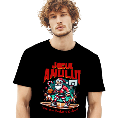 Tricou Femei, Barbati, Copii, Fata, Baiat, Unisex Personalizat Moș Crăciun pe Terenul de Baschet – Cadouri Personalizate pentru Familie și Prieteni