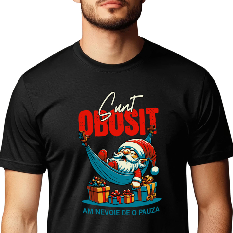 Tricou Femei, Barbati, Copii, Fata, Baiat, Unisex Personalizat Moș Crăciun Somnoros În Hamac Cu Cadouri Colorate - Sunt Obosit