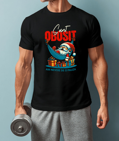 Tricou Femei, Barbati, Copii, Fata, Baiat, Unisex Personalizat Moș Crăciun Somnoros În Hamac Cu Cadouri Colorate - Sunt Obosit [1]