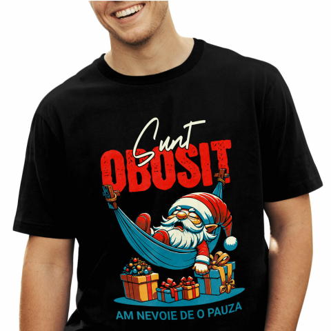 Tricou Femei, Barbati, Copii, Fata, Baiat, Unisex Personalizat Moș Crăciun Somnoros În Hamac Cu Cadouri Colorate - Sunt Obosit