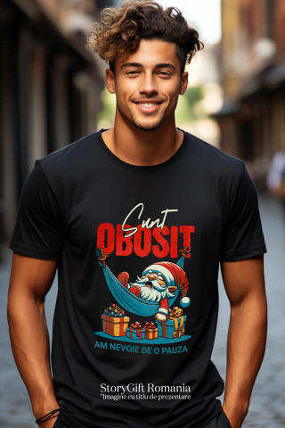 Tricou Femei, Barbati, Copii, Fata, Baiat, Unisex Personalizat Moș Crăciun Somnoros În Hamac Cu Cadouri Colorate - Sunt Obosit [1]