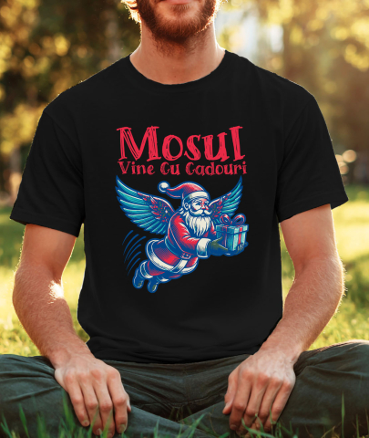 Tricou Femei, Barbati, Copii, Fata, Baiat, Unisex Personalizat Moș Crăciun Cu Aripi De Înger - Cadouri Colorate De Crăciun [1]