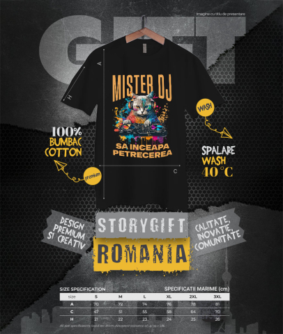 Tricou Femei, Barbati, Copii, Fata, Baiat, Unisex Personalizat "Motan DJ Cu Casti Audio - Distracție Petrecere, Muzică și Zi Aniversară" [3]