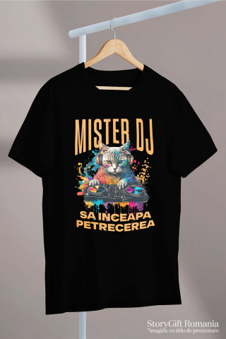 Tricou Femei, Barbati, Copii, Fata, Baiat, Unisex Personalizat "Motan DJ Cu Casti Audio - Distracție Petrecere, Muzică și Zi Aniversară" [2]