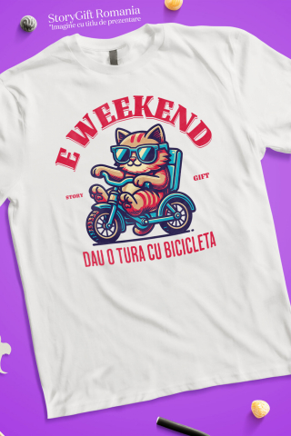 Tricou Femei, Barbati, Copii, Fata, Baiat, Unisex Personalizat "Motan Cu Ochelari De Soare Pe Tricicletă - Weekend Plimbare cu Bicicleta" [2]