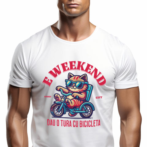 PISICI - Tricou Femei, Barbati, Copii, Fata, Baiat, Unisex Personalizat "Motan Cu Ochelari De Soare Pe Tricicletă - Weekend Plimbare cu Bicicleta"