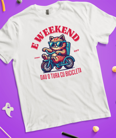 Tricou Femei, Barbati, Copii, Fata, Baiat, Unisex Personalizat "Motan Cu Ochelari De Soare Pe Tricicletă - Weekend Plimbare cu Bicicleta" [2]