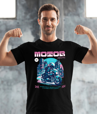 Tricou Femei, Barbati, Copii, Fata, Baiat, Unisex Personalizat Motociclist Viteză Noaptea în Orașul Tokyo – Design Urban și Vibrant [1]