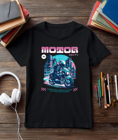 Tricou Femei, Barbati, Copii, Fata, Baiat, Unisex Personalizat Motociclist Viteză Noaptea în Orașul Tokyo – Design Urban și Vibrant [2]