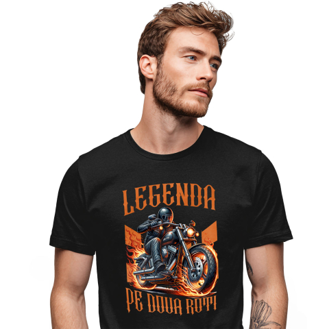 Motociclete - Tricou Femei, Barbati, Copii, Fata, Baiat, Unisex Personalizat Motociclist cu Geacă de Piele – Protecție, Flăcări și Pasiune Moto