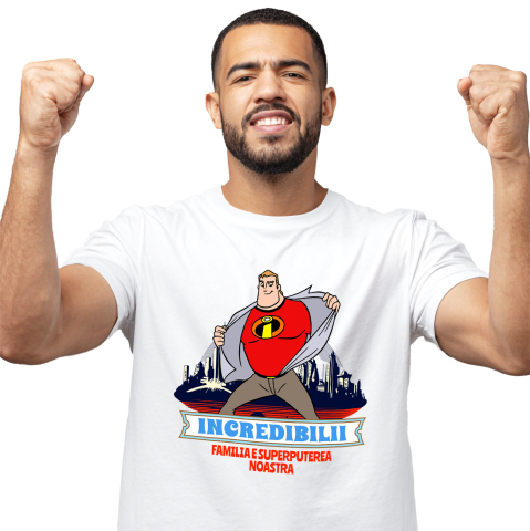 Desene Animate - Tricou Barbati cu Mr. Incredibil in actiune 100% Bumbac, Alb, XS