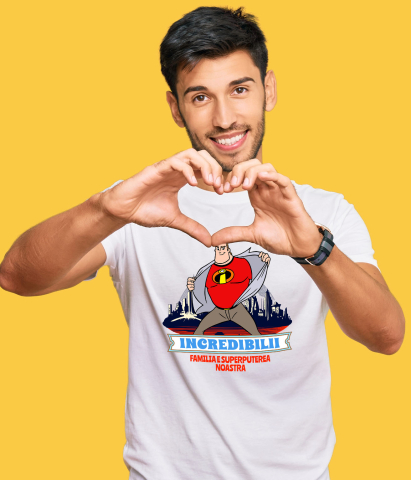 Tricou Barbati cu Mr. Incredibil in actiune 100% Bumbac, Alb, XS [1]
