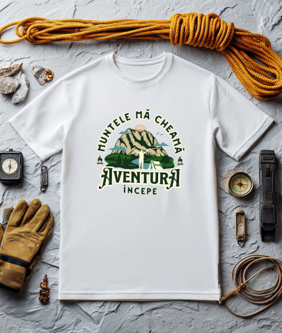 Tricou Femei, Barbati, Copii, Fata, Baiat, Unisex Personalizat "Munte Înalt Cu Cort – Aventura Începe La Munte" [2]