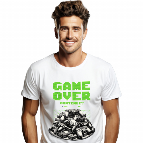 Tricou Femei, Barbati, Copii, Fata, Baiat, Unisex Personalizat Game Over, Continui în Lumea Digitală - Cadou Personalizat Gamer
