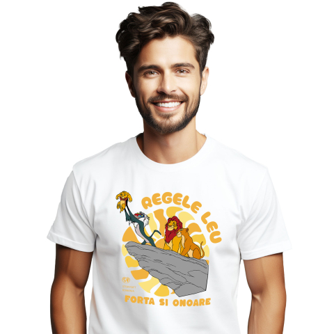 Desene Animate - Tricou Barbati cu Musafa , Simba si Rafiki-povestea Familiei 100% Bumbac, Alb, L