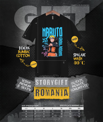 Tricou Barbati cu Naruto - calatoria unui baiat cu un vis mare și o putere imensa 100% Bumbac, Negru, XS [3]