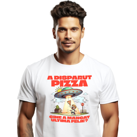 Mancare - Tricou Femei, Barbati, Copii, Fata, Baiat, Unisex Personalizat Cadou personalizat cu nava spațială și pizza | „Cine a mâncat ultima felie?” pentru copii și familie