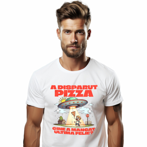MANCARE - Tricou Femei, Barbati, Copii, Fata, Baiat, Unisex Personalizat Cadou personalizat cu nava spațială și pizza | „Cine a mâncat ultima felie?” pentru copii și familie