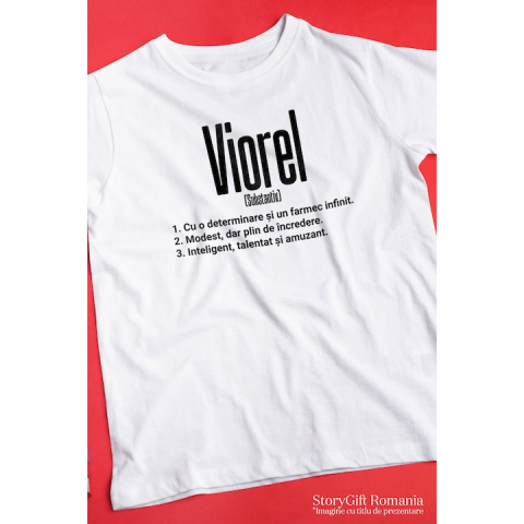 Tricou Barbati Cu Numele Viorel, Determinare, Modest, Inteligent, Amuzant, Personalizat, Cadou cu imprimeu pe Fata, 100% Bumbac, Alb, L [2]
