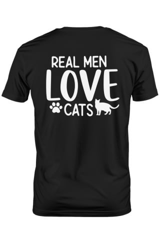 Promotii - Tricou Barbati cu o pisica si textul "Barbatii adevarati iubesc pisicile" cu imprimeu pe Spate, 100% Bumbac,  Negru, S