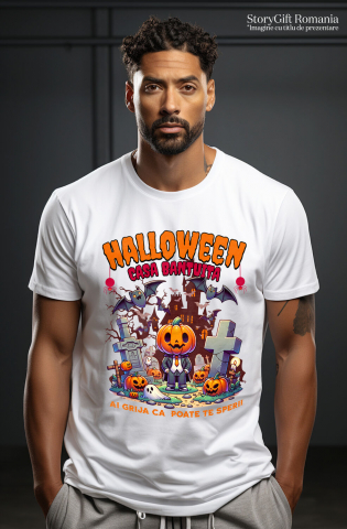 Tricou Femei, Barbati, Copii, Fata, Baiat, Unisex Personalizat Om cu Cap De Dovleac și Mesaj Halloween | Casa Bântuită | Cadouri Personalizate pentru Halloween [1]