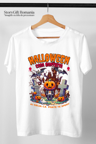 Tricou Femei, Barbati, Copii, Fata, Baiat, Unisex Personalizat Om cu Cap De Dovleac și Mesaj Halloween | Casa Bântuită | Cadouri Personalizate pentru Halloween [2]
