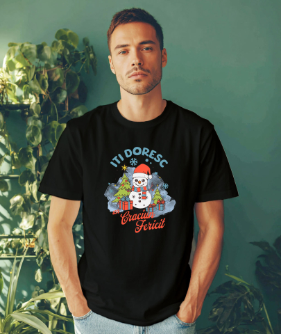 Tricou Femei, Barbati, Copii, Fata, Baiat, Unisex Personalizat Om de Zăpadă Vesel cu Căciulă Moș Crăciun - Cadouri Personalizate de Crăciun [1]