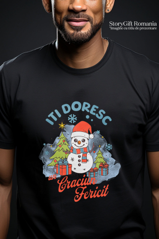 Tricou Femei, Barbati, Copii, Fata, Baiat, Unisex Personalizat Om de Zăpadă Vesel cu Căciulă Moș Crăciun - Cadouri Personalizate de Crăciun [1]