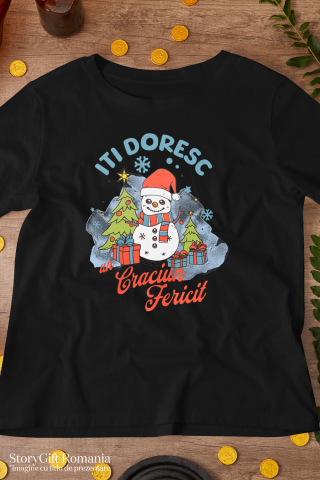 Tricou Femei, Barbati, Copii, Fata, Baiat, Unisex Personalizat Om de Zăpadă Vesel cu Căciulă Moș Crăciun - Cadouri Personalizate de Crăciun [2]