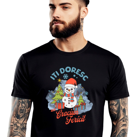 Craciun - Tricou Femei, Barbati, Copii, Fata, Baiat, Unisex Personalizat Om de Zăpadă Vesel cu Căciulă Moș Crăciun - Cadouri Personalizate de Crăciun