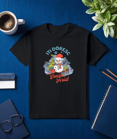 Tricou Femei, Barbati, Copii, Fata, Baiat, Unisex Personalizat Om de Zăpadă Vesel cu Căciulă Moș Crăciun - Cadouri Personalizate de Crăciun [2]