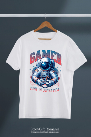 Tricou Femei, Barbati, Copii, Fata, Baiat, Unisex Personalizat Om în Costum Astronaut „Sunt În Lumea Mea” - Cadou Personalizat Gamer [2]