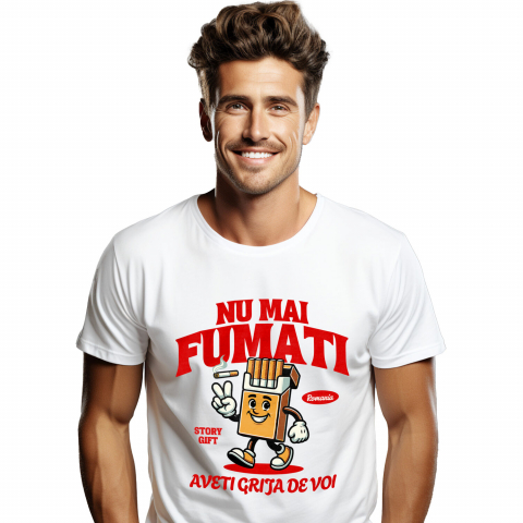 Tricou Femei, Barbati, Copii, Fata, Baiat, Unisex Personalizat Pachet de Țigări Personalizat cu Semnul Păcii și Mesaj Motivațional „Nu Mai Fumați, Aveți Grijă de Voi”