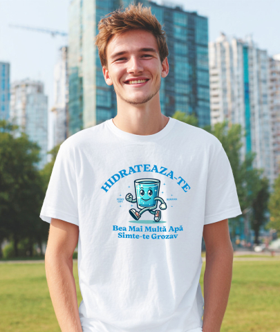 Tricou Femei, Barbati, Copii, Fata, Baiat, Unisex Personalizat „Pahar Vesel „Hidratează-te, Bea Mai Multă Apă” – Cadou Personalizat pentru Familie și Prieteni” [1]