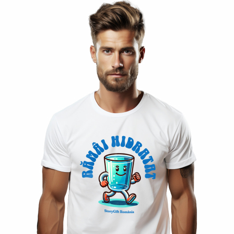 Tricou Femei, Barbati, Copii, Fata, Baiat, Unisex Personalizat „Pahar de Apă Vesel – Rămâi Mereu Hidratat cu Acest Cadou Personalizat!”