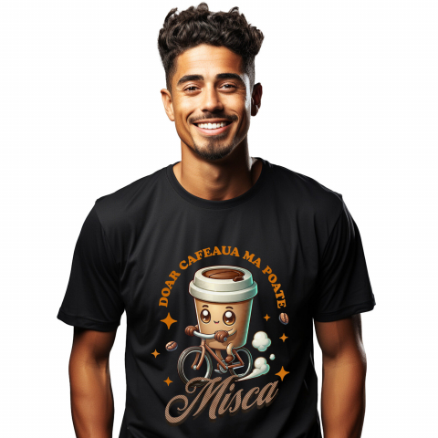 bauturi - Tricou Femei, Barbati, Copii, Fata, Baiat, Unisex Personalizat „Pahar Personalizat „Doar Cafeaua Mă Mișcă” – Cadou Perfect pentru Iubitorii de Cafea și Biciclete”