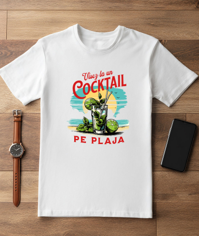 Tricou Femei, Barbati, Copii, Fata, Baiat, Unisex Personalizat „Pahar Cocktail Personalizat cu Apus de Soare și Menta – Cadou pentru Vacanță și Petreceri” [2]