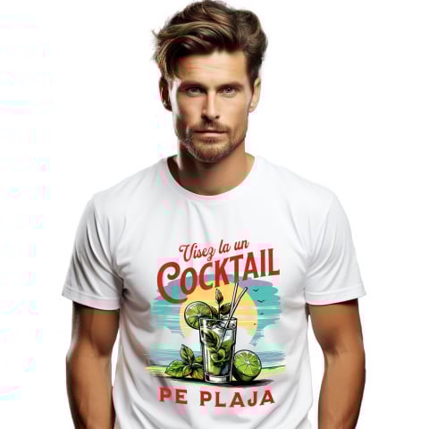 bauturi - Tricou Femei, Barbati, Copii, Fata, Baiat, Unisex Personalizat „Pahar Cocktail Personalizat cu Apus de Soare și Menta – Cadou pentru Vacanță și Petreceri”