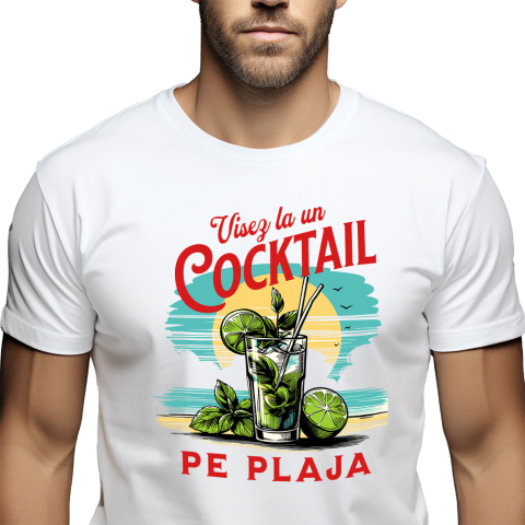 Bauturi - Tricou Femei, Barbati, Copii, Fata, Baiat, Unisex Personalizat „Pahar Cocktail Personalizat cu Apus de Soare și Menta – Cadou pentru Vacanță și Petreceri”
