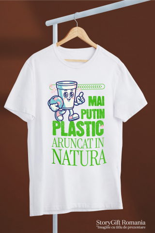Tricou Femei, Barbati, Copii, Fata, Baiat, Unisex Personalizat "Pahar Ecologic cu Planeta Pământ – Mai Puțin Plastic Aruncat în Natură" [2]