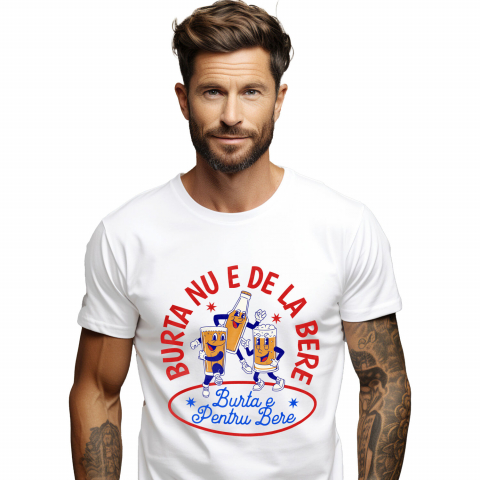 bauturi - Tricou Femei, Barbati, Copii, Fata, Baiat, Unisex Personalizat „Halba și Sticla de Bere Personalizată cu Mesaj Amuzant „Burta Nu E De La Bere, Burta E Pentru Bere” - Cadou Perfect pentru Petrecere și Distracție”