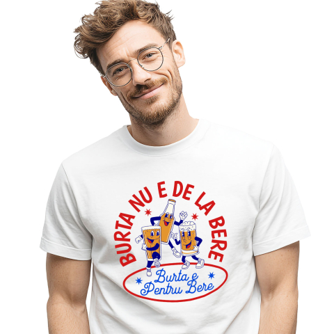 Tricou Femei, Barbati, Copii, Fata, Baiat, Unisex Personalizat „Halba și Sticla de Bere Personalizată cu Mesaj Amuzant „Burta Nu E De La Bere, Burta E Pentru Bere” - Cadou Perfect pentru Petrecere și Distracție”