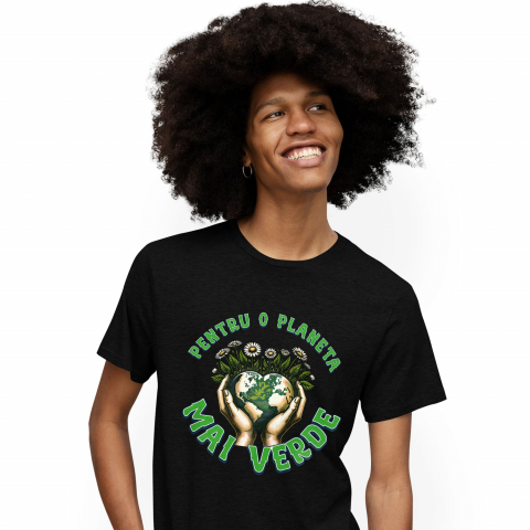 PLANETA - Tricou Femei, Barbati, Copii, Fata, Baiat, Unisex Personalizat "Produse personalizate ecologice – Pământ în formă de inimă și flori de margarete pentru o planetă mai verde"