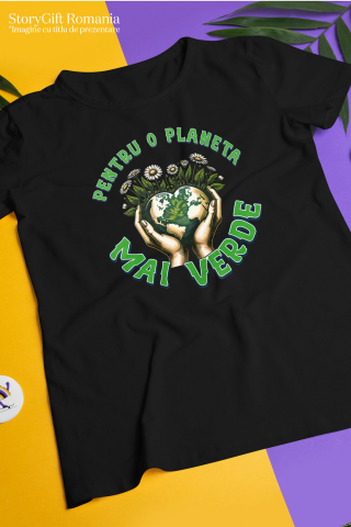 Tricou Femei, Barbati, Copii, Fata, Baiat, Unisex Personalizat "Produse personalizate ecologice – Pământ în formă de inimă și flori de margarete pentru o planetă mai verde" [2]