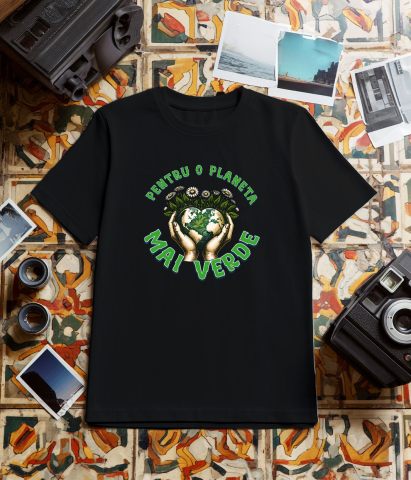 Tricou Femei, Barbati, Copii, Fata, Baiat, Unisex Personalizat "Produse personalizate ecologice – Pământ în formă de inimă și flori de margarete pentru o planetă mai verde" [2]