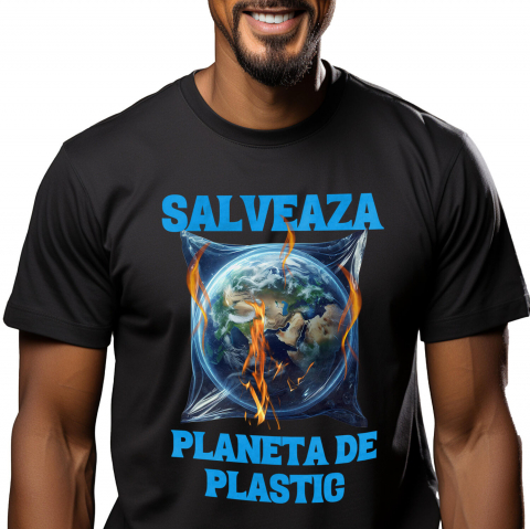 Tricou Femei, Barbati, Copii, Fata, Baiat, Unisex Personalizat "Produse ecologice personalizate – Pământ Terra în pungă de plastic, protejează mediul"