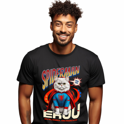 Tricou Femei, Barbati, Copii, Fata, Baiat, Unisex Personalizat Pisică Persan în Costum Spider-Man - Cadou Personalizat pentru Iubitorii de Pisici și Copii